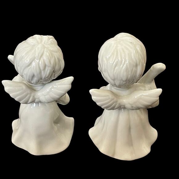 Enesco White Porcelain Angel Figures with Instruments Glazed Vtg 1979 READ - Picture 3 of 10